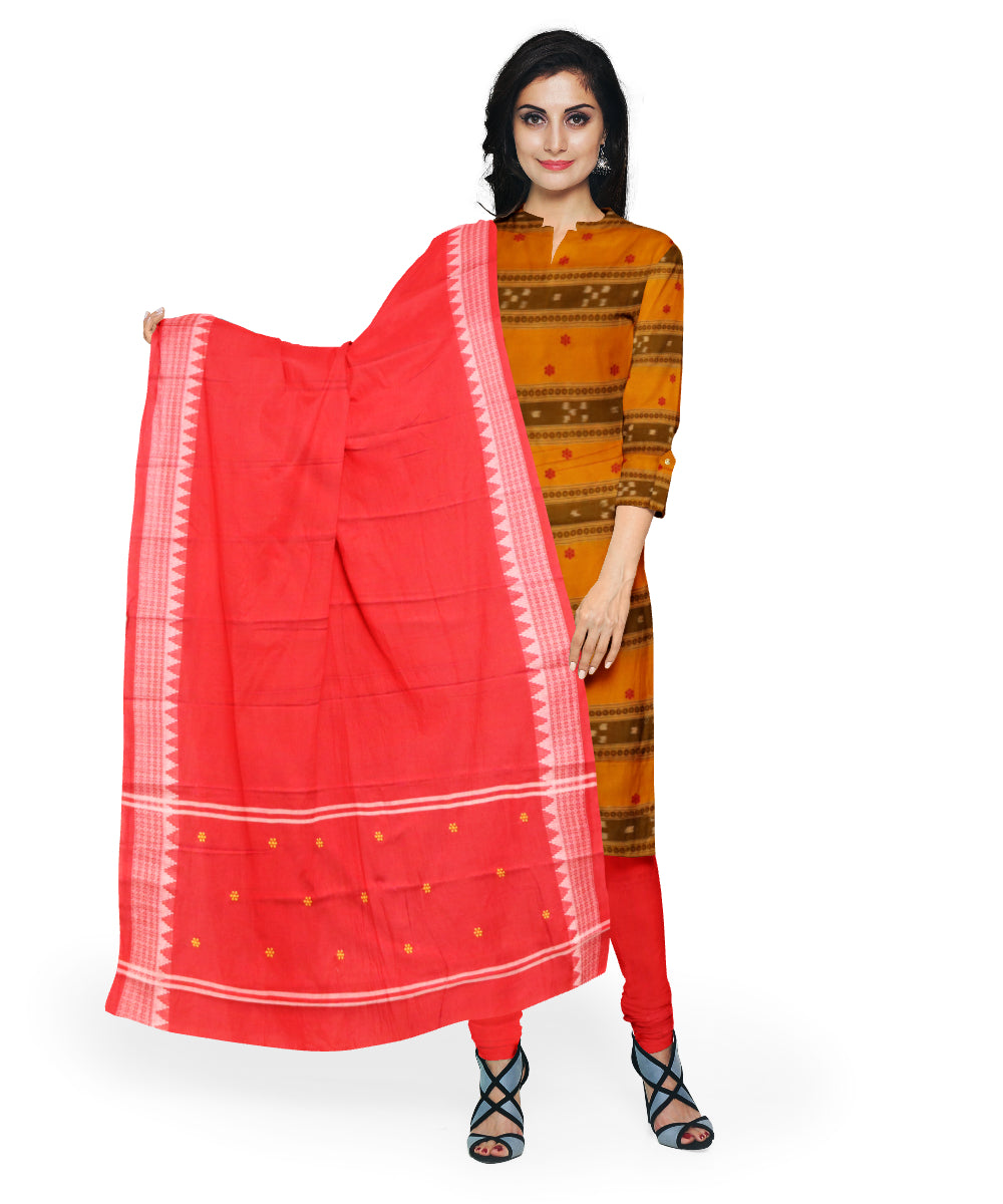 Yellow dark red handloom cotton nuapatna dress material