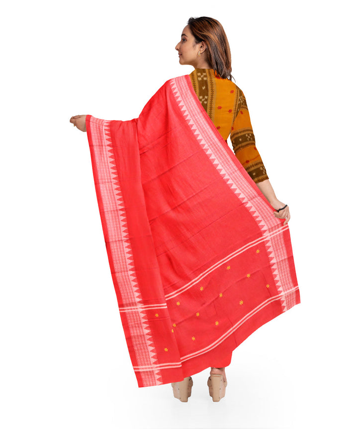 Yellow dark red handloom cotton nuapatna dress material