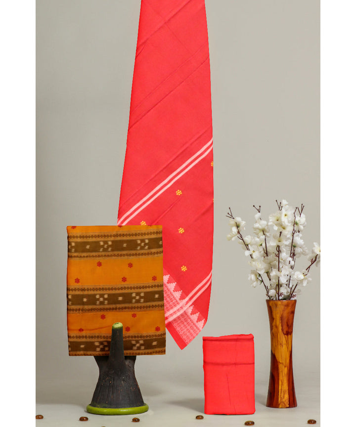 Yellow dark red handloom cotton nuapatna dress material