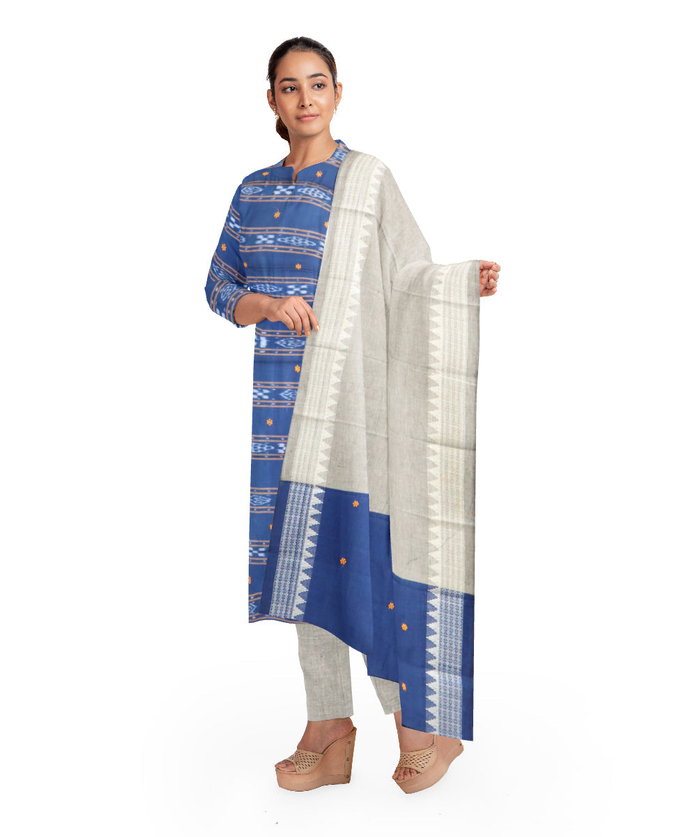 Cyan blue gray handloom cotton nuapatna dress material