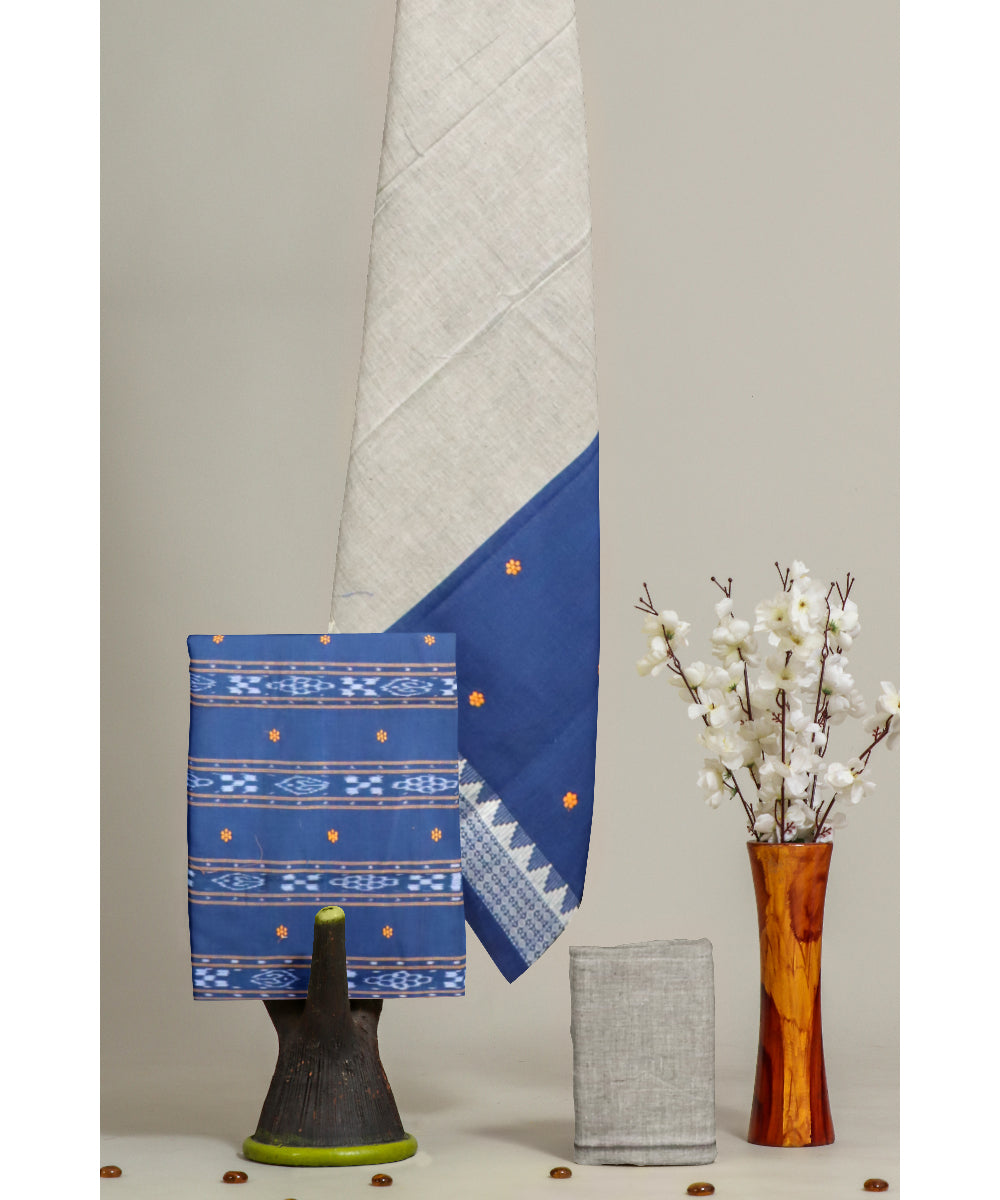 Cyan blue gray handloom cotton nuapatna dress material