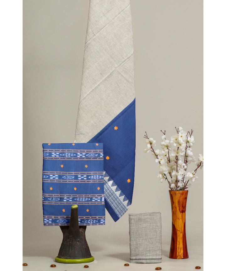 Cyan blue gray handloom cotton nuapatna dress material