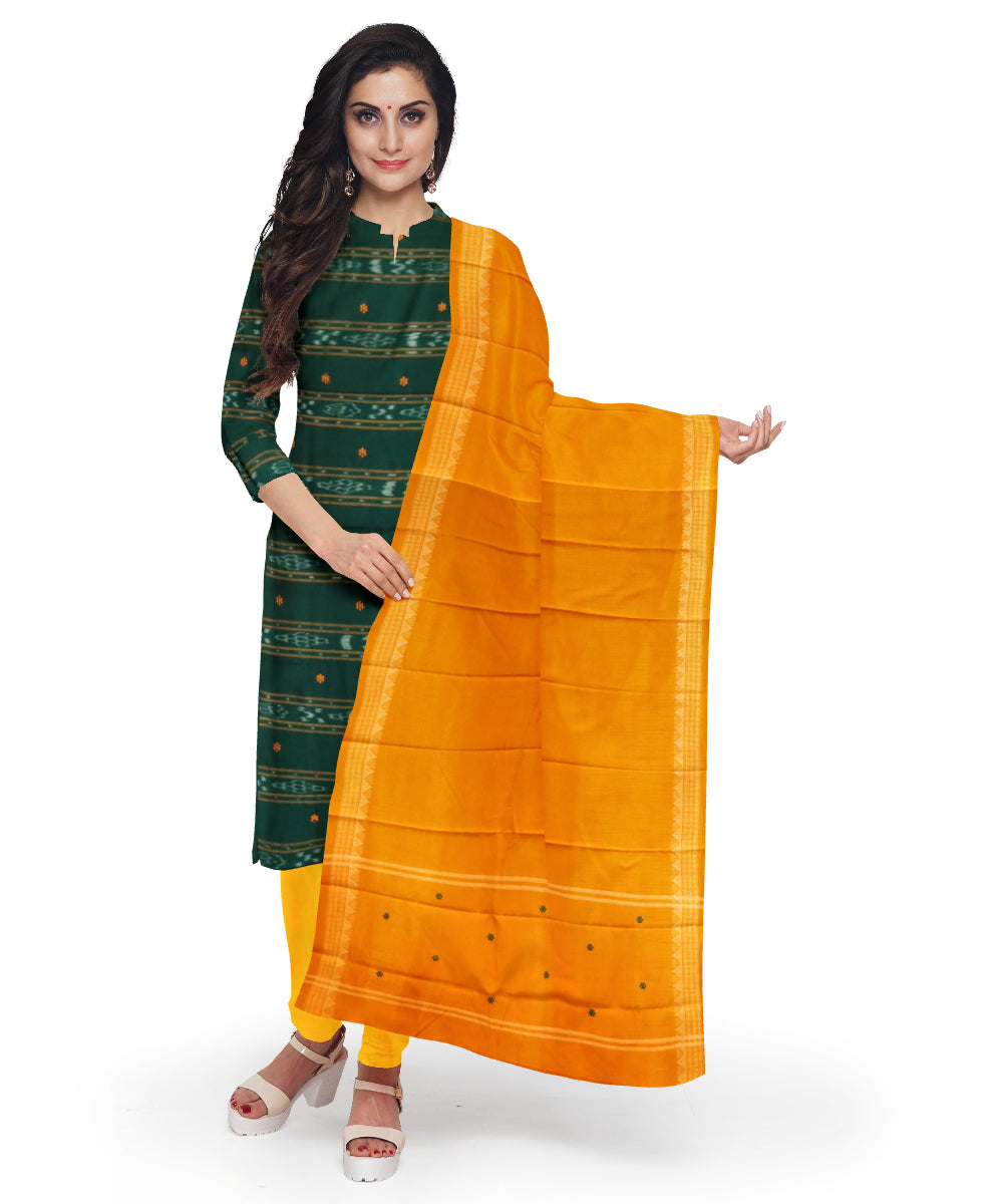 Dark green yellow handloom cotton nuapatna dress material
