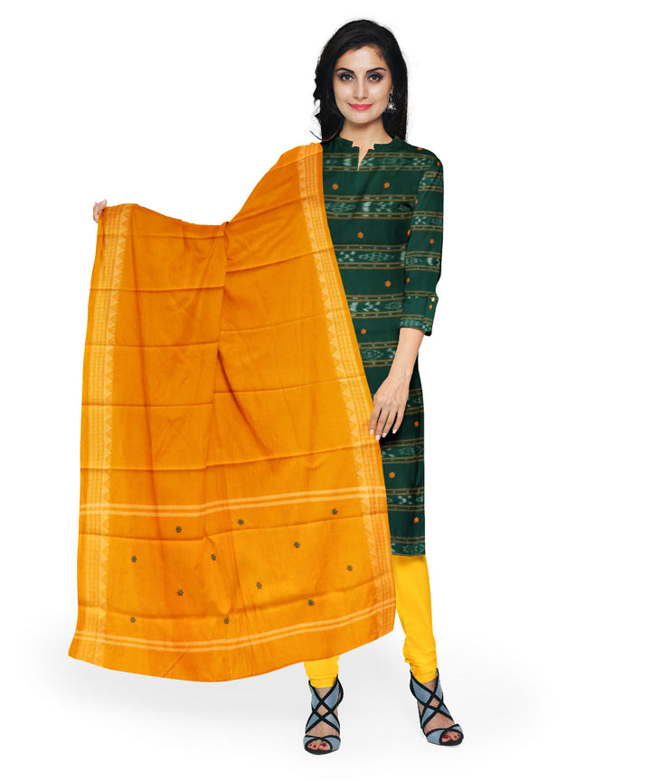 Dark green yellow handloom cotton nuapatna dress material