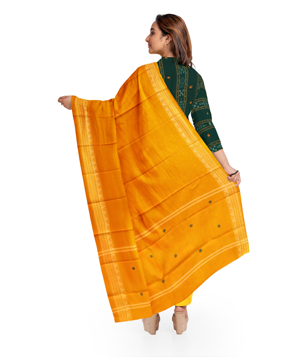 Dark green yellow handloom cotton nuapatna dress material