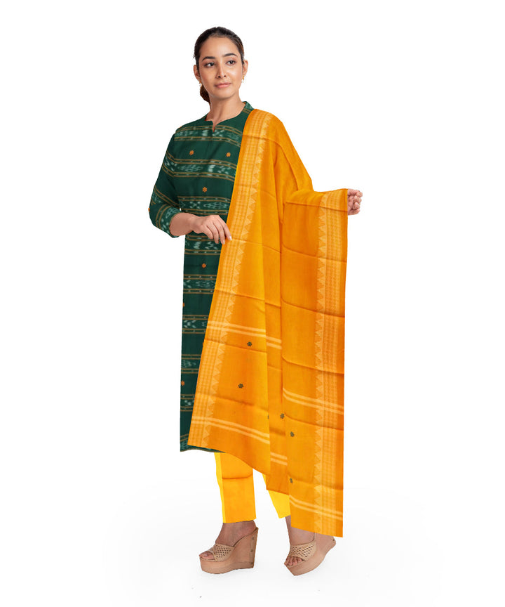 Dark green yellow handloom cotton nuapatna dress material
