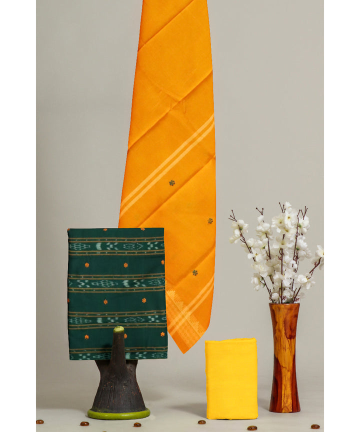 Dark green yellow handloom cotton nuapatna dress material