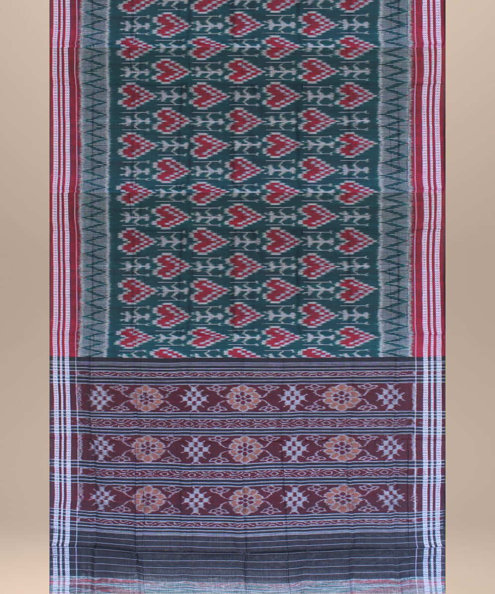 Dark green green maroon cotton handwoven sambalpuri saree