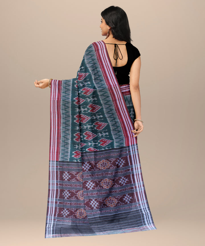 Dark green green maroon cotton handwoven sambalpuri saree