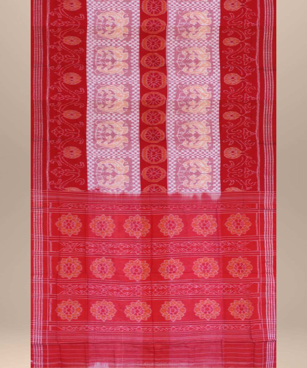 Red light pink cotton handwoven sambalpuri saree