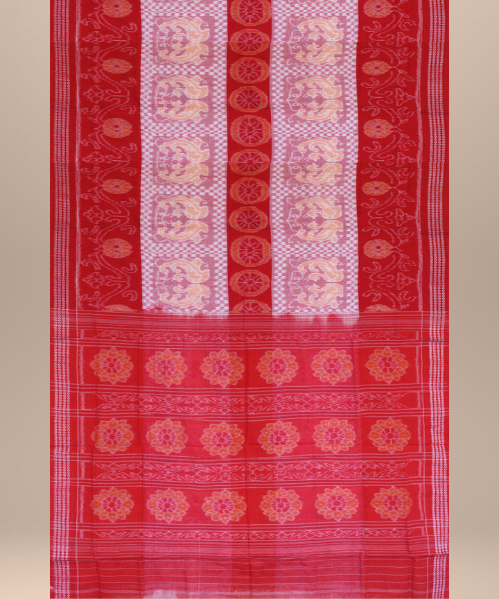 Red light pink cotton handwoven sambalpuri saree