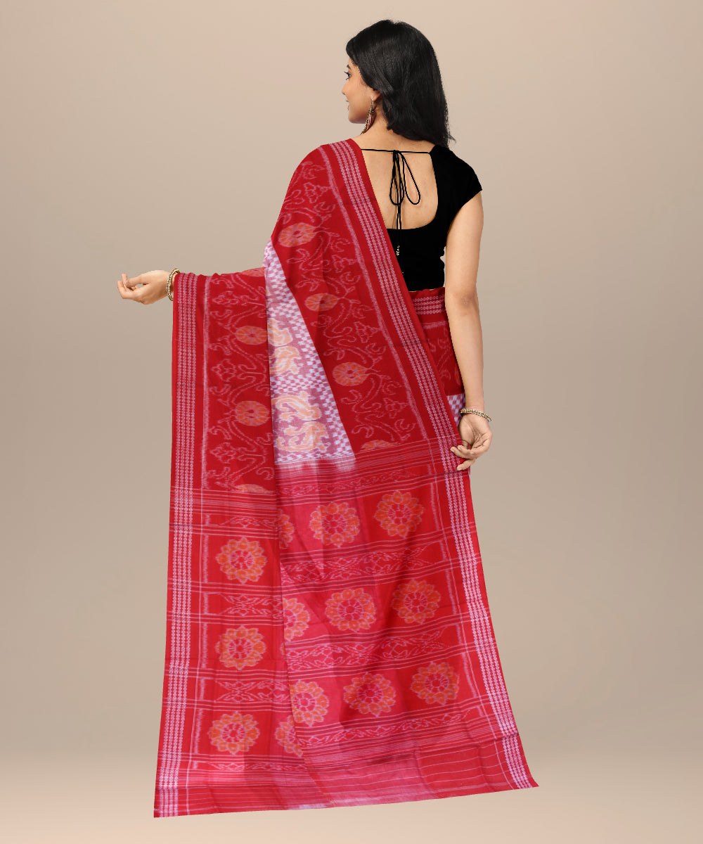 Red light pink cotton handwoven sambalpuri saree