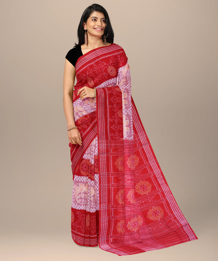 Red light pink cotton handwoven sambalpuri saree