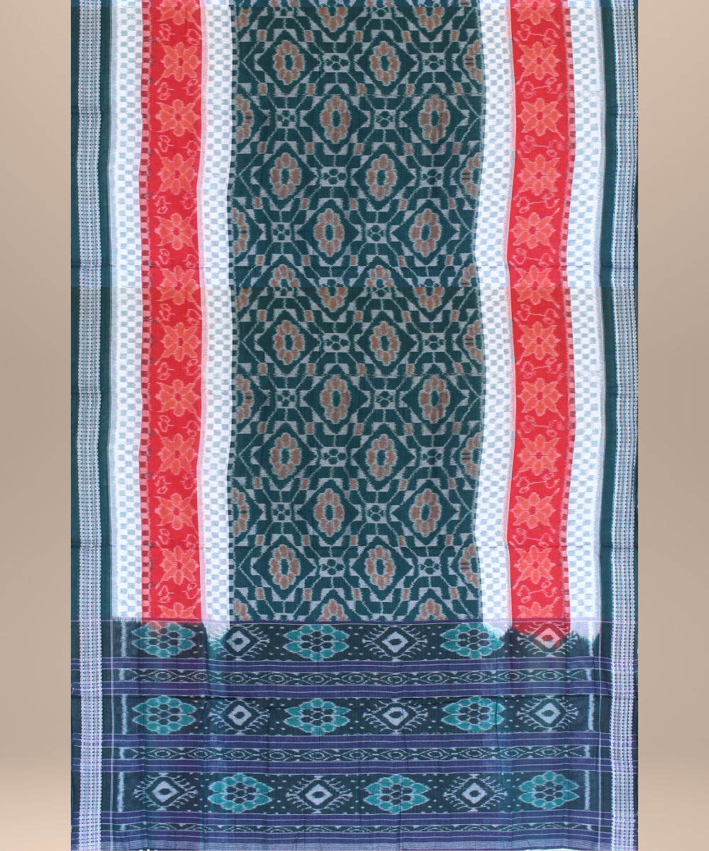 Dark green red cotton handloom sambalpuri saree