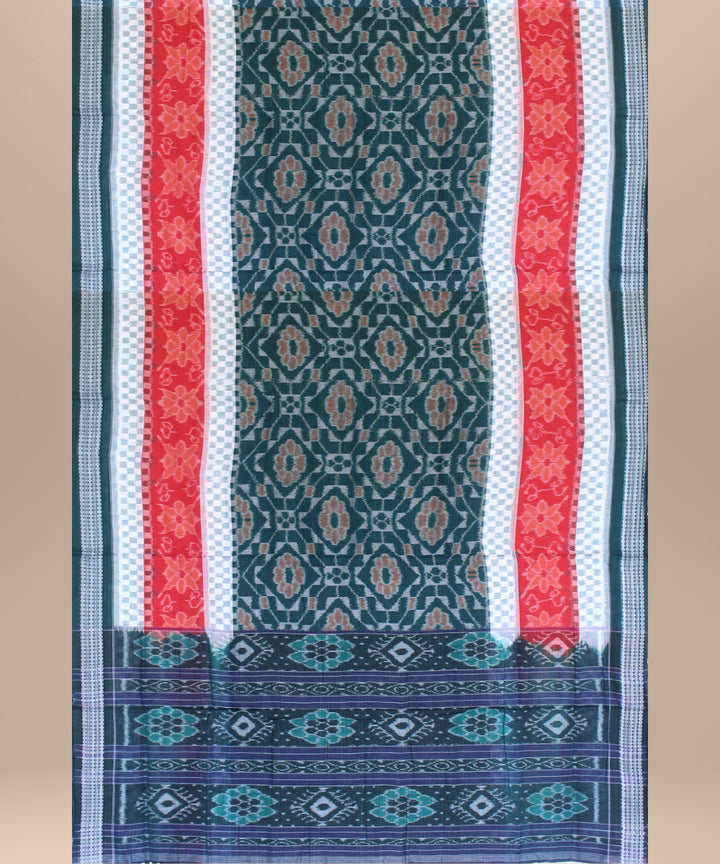 Dark green red cotton handloom sambalpuri saree