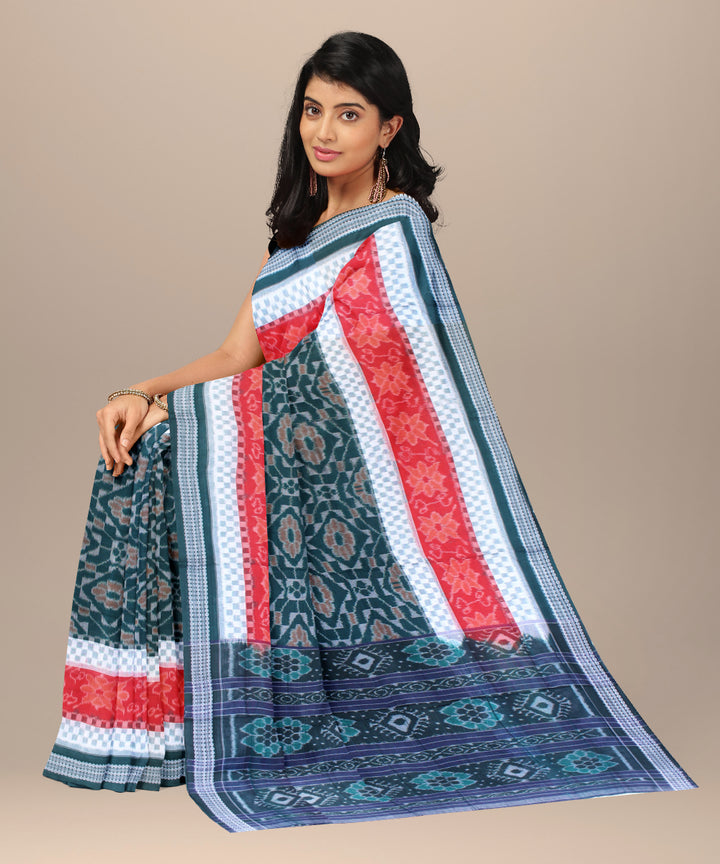 Dark green red cotton handloom sambalpuri saree