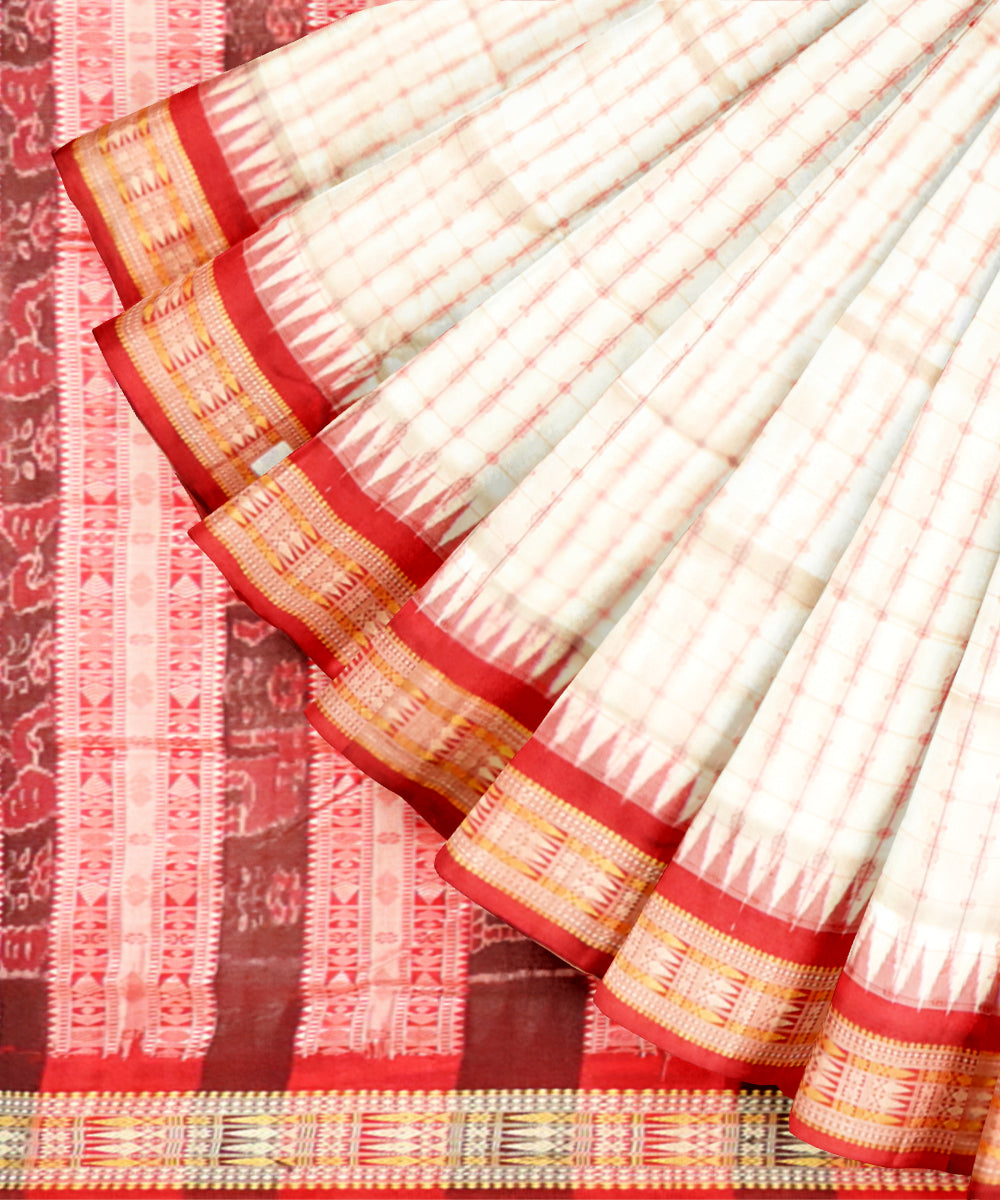 White carmine silk handloom bomkai saree