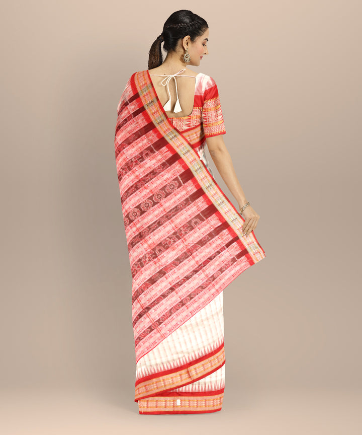 White carmine silk handloom bomkai saree