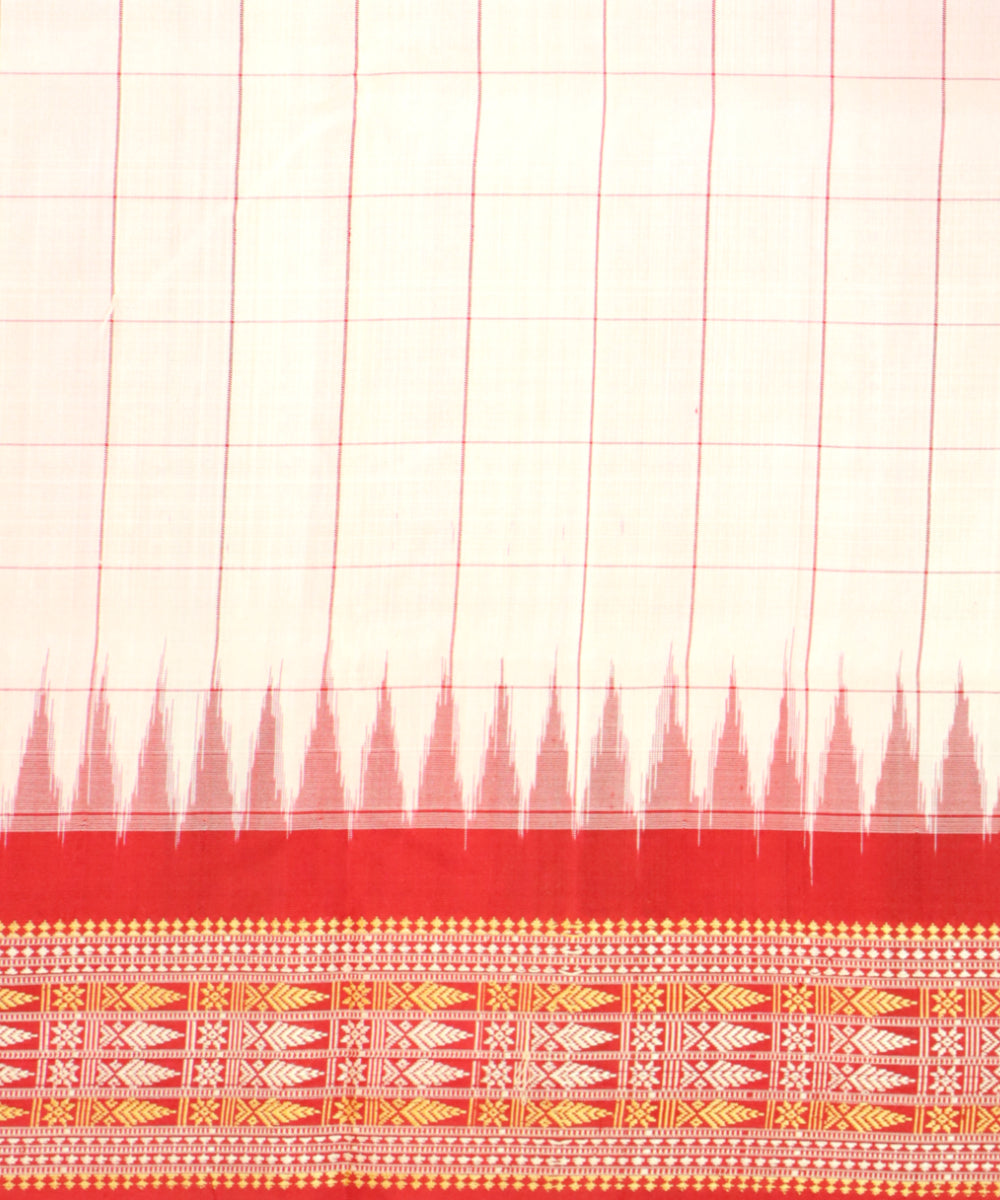 White carmine silk handloom bomkai saree