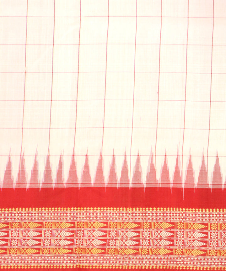 White carmine silk handloom bomkai saree