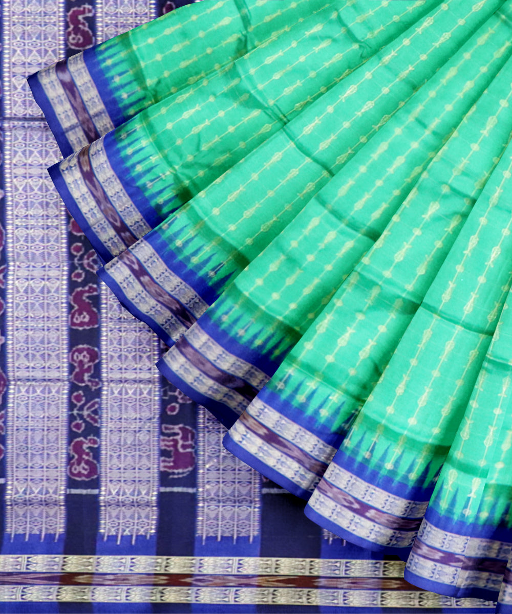 Turquoise catalina blue silk handloom bomkai saree