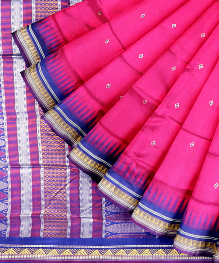 Pink catalina blue silk handloom bomkai saree