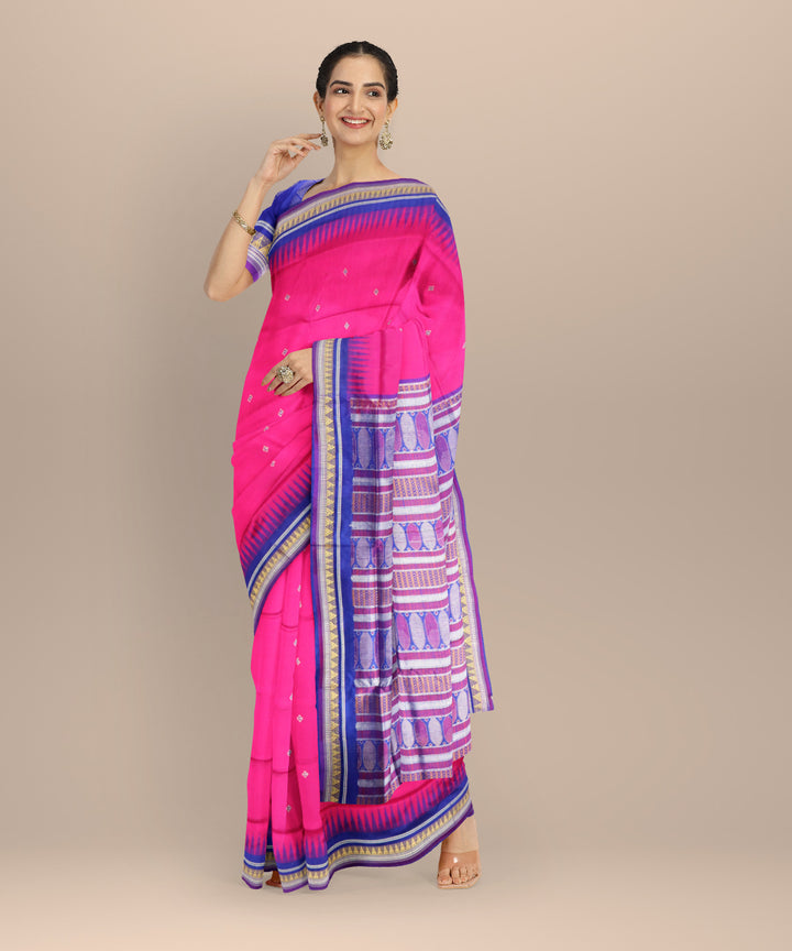 Pink catalina blue silk handloom bomkai saree