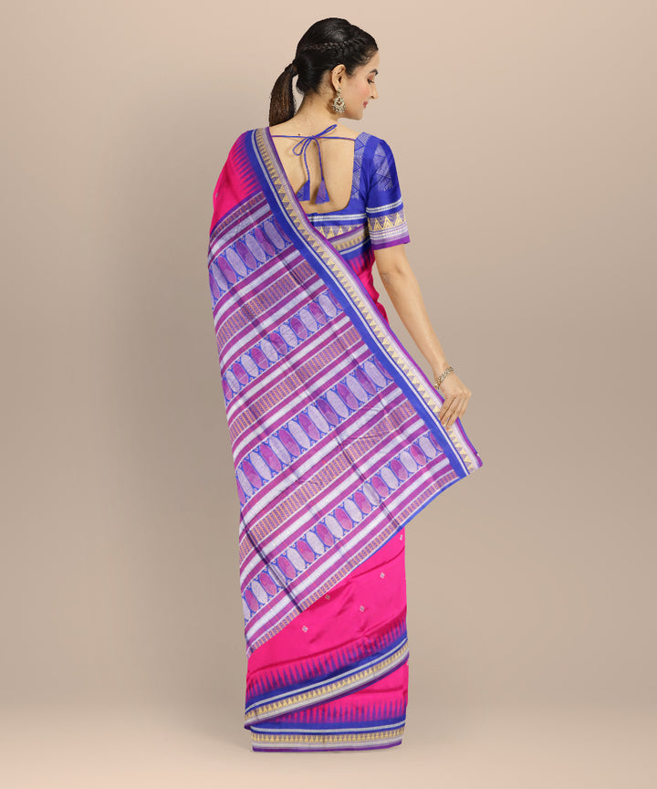 Pink catalina blue silk handloom bomkai saree