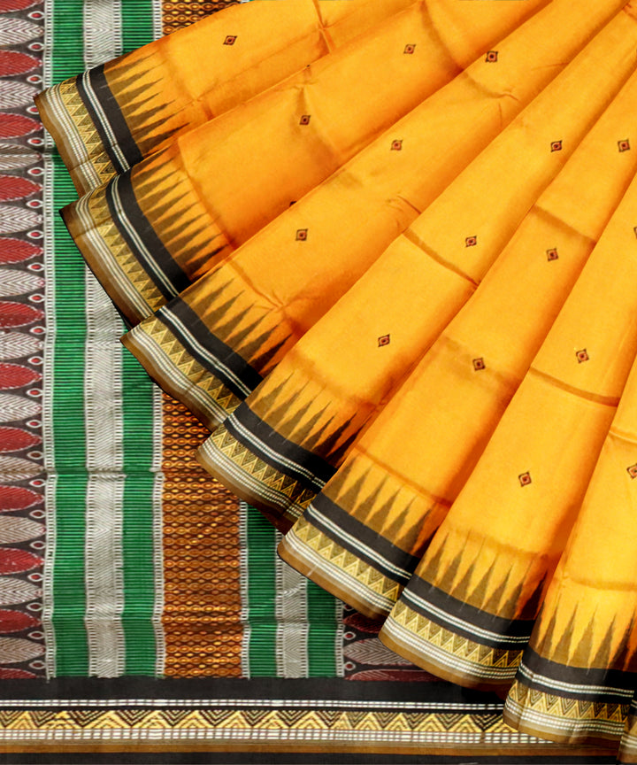 Yellow black silk handloom bomkai saree