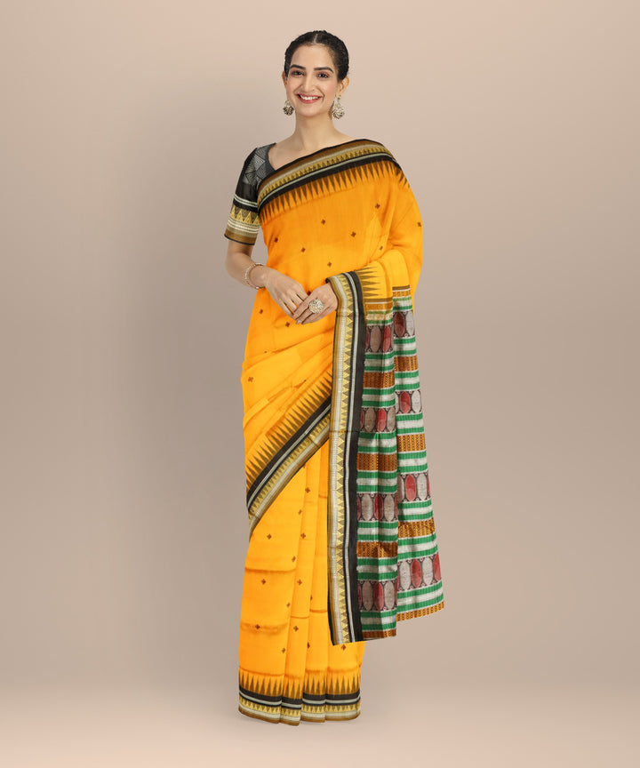 Yellow black silk handloom bomkai saree