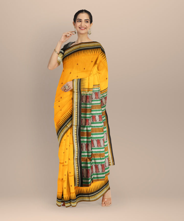 Yellow black silk handloom bomkai saree