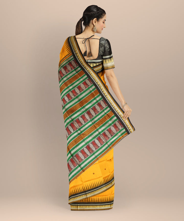 Yellow black silk handloom bomkai saree