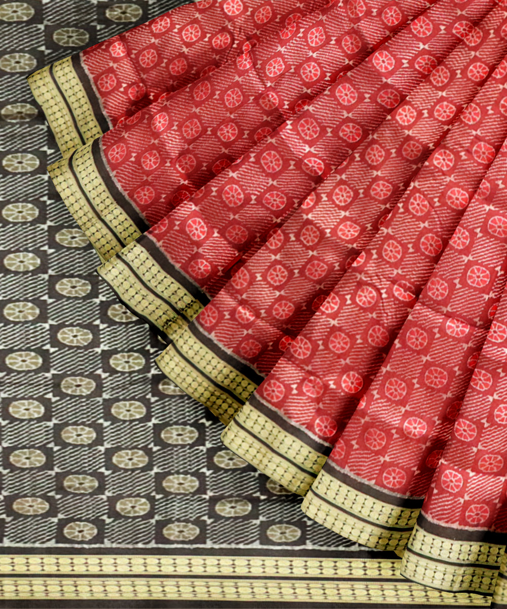 Maroon black handloom sambalpuri silk saree