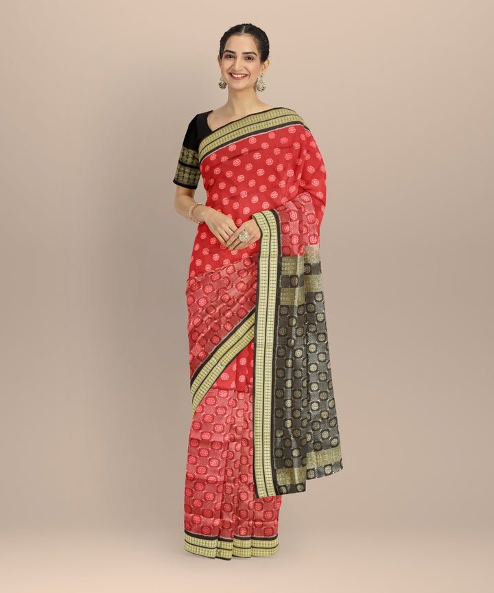 Maroon black handloom sambalpuri silk saree