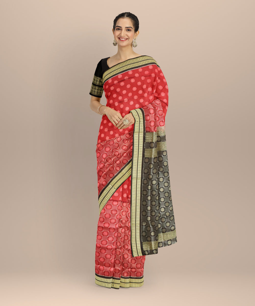 Maroon black handloom sambalpuri silk saree