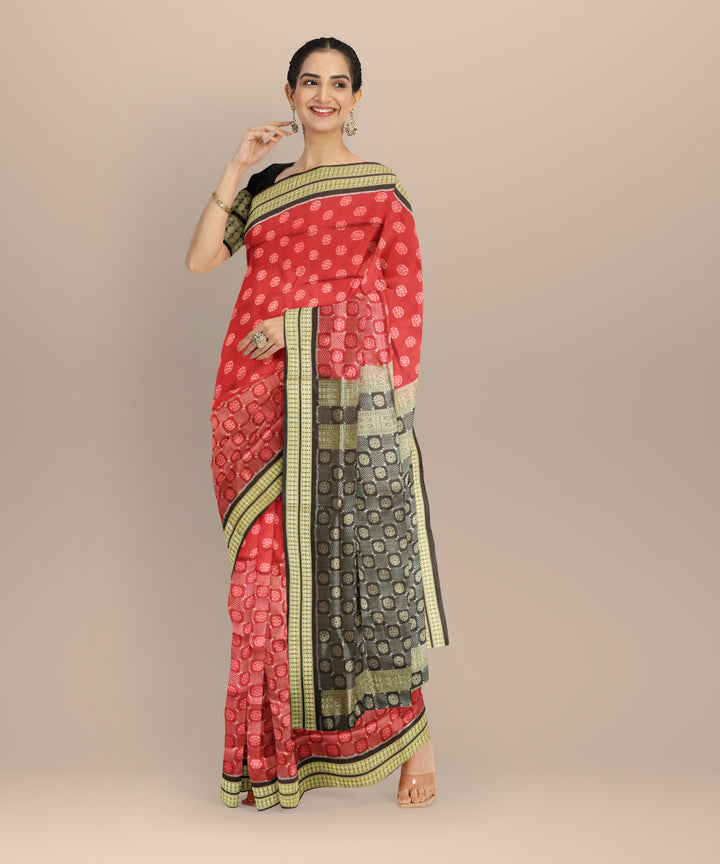 Maroon black handloom sambalpuri silk saree