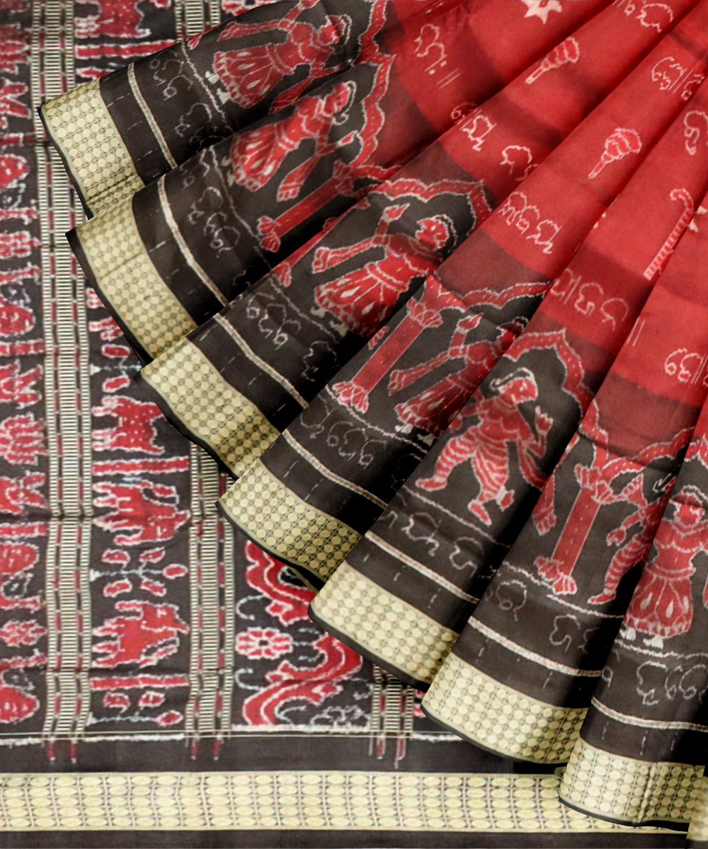 Maroon black silk handloom sambalpuri saree