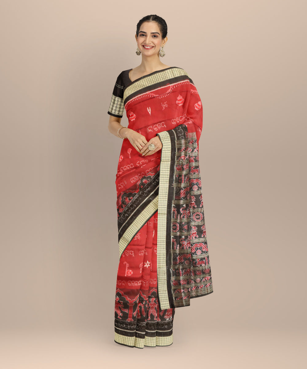 Maroon black silk handloom sambalpuri saree