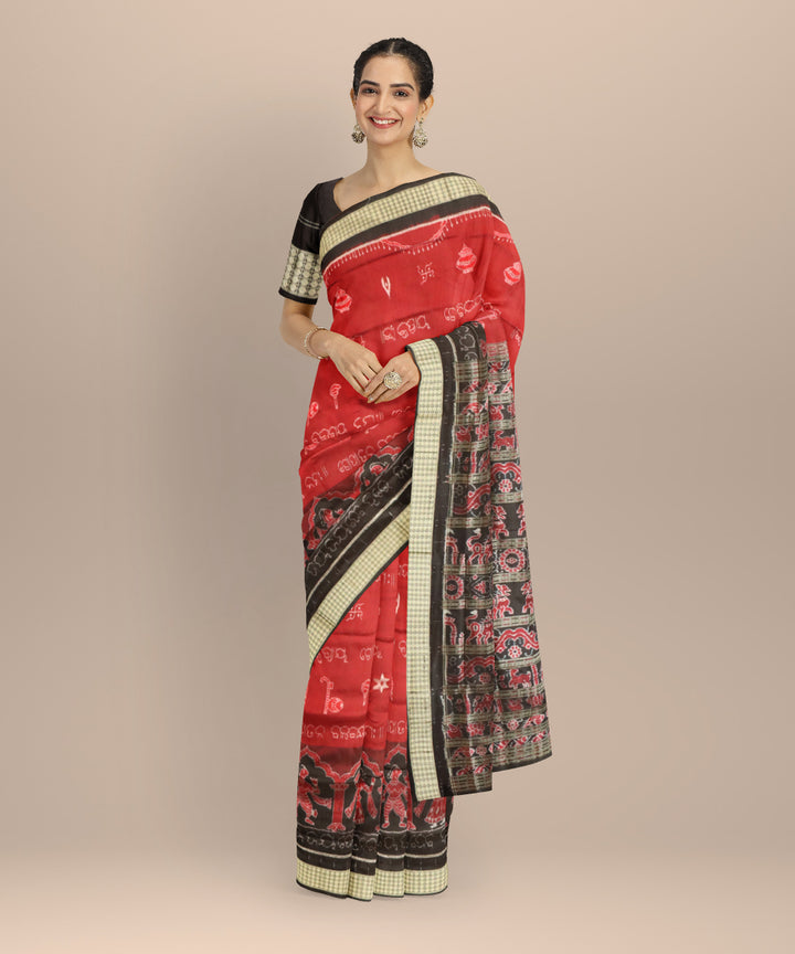 Maroon black silk handloom sambalpuri saree