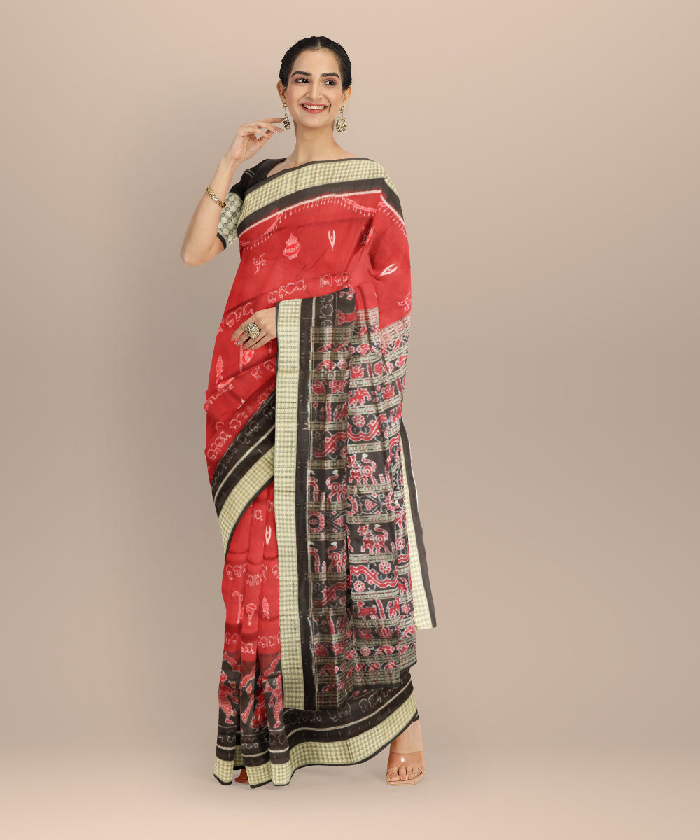 Maroon black silk handloom sambalpuri saree