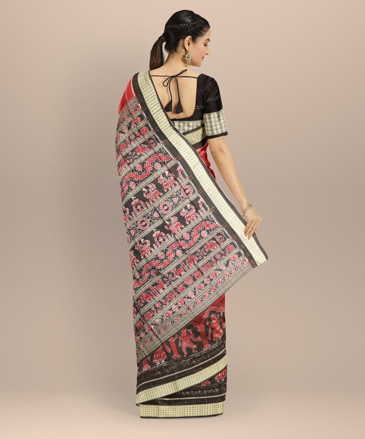 Maroon black silk handloom sambalpuri saree