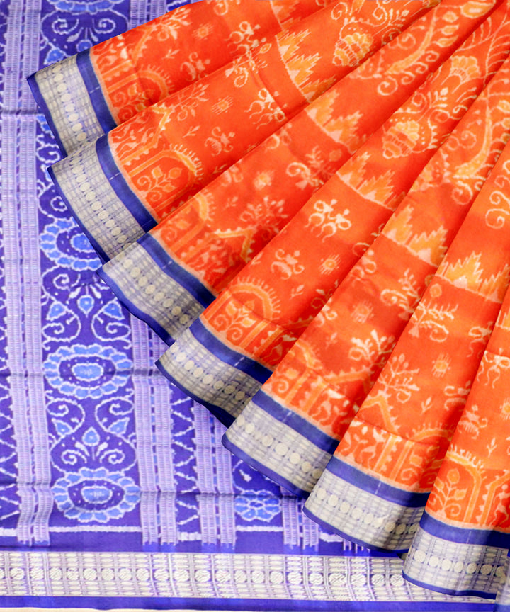 Mustard duke blue silk handloom sambalpuri saree