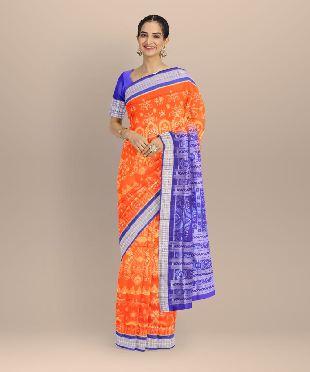 Mustard duke blue silk handloom sambalpuri saree