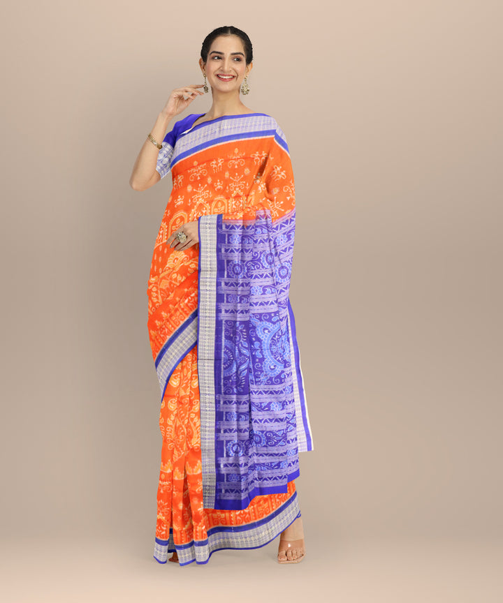Mustard duke blue silk handloom sambalpuri saree
