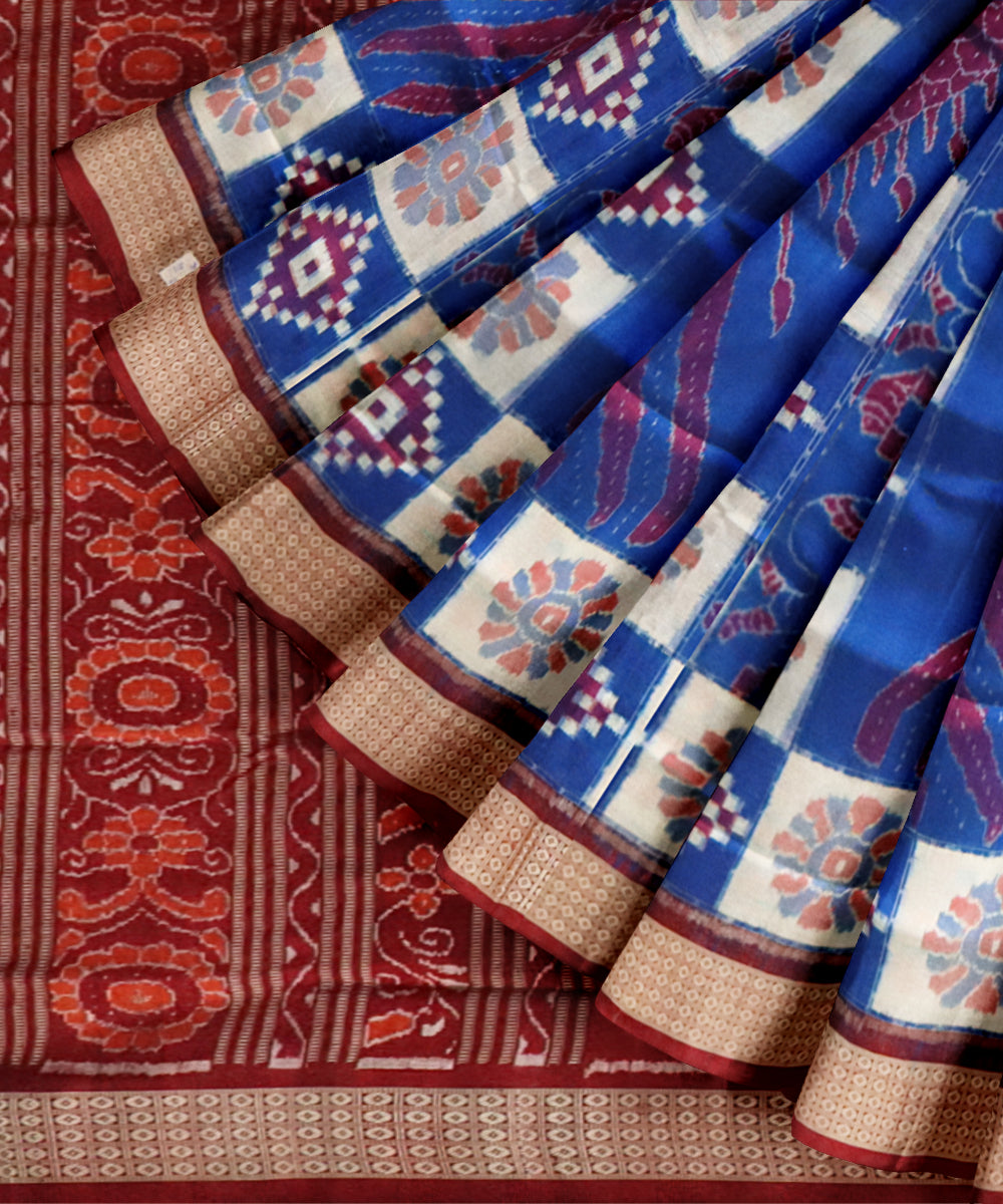 Multicolor dark magenta silk handloom sambalpuri saree