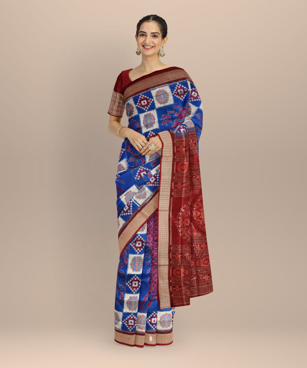 Multicolor dark magenta silk handloom sambalpuri saree