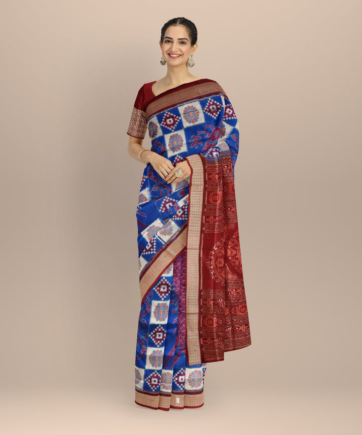 Multicolor dark magenta silk handloom sambalpuri saree