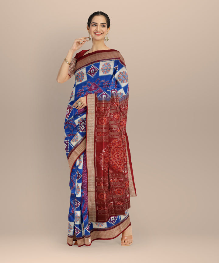 Multicolor dark magenta silk handloom sambalpuri saree