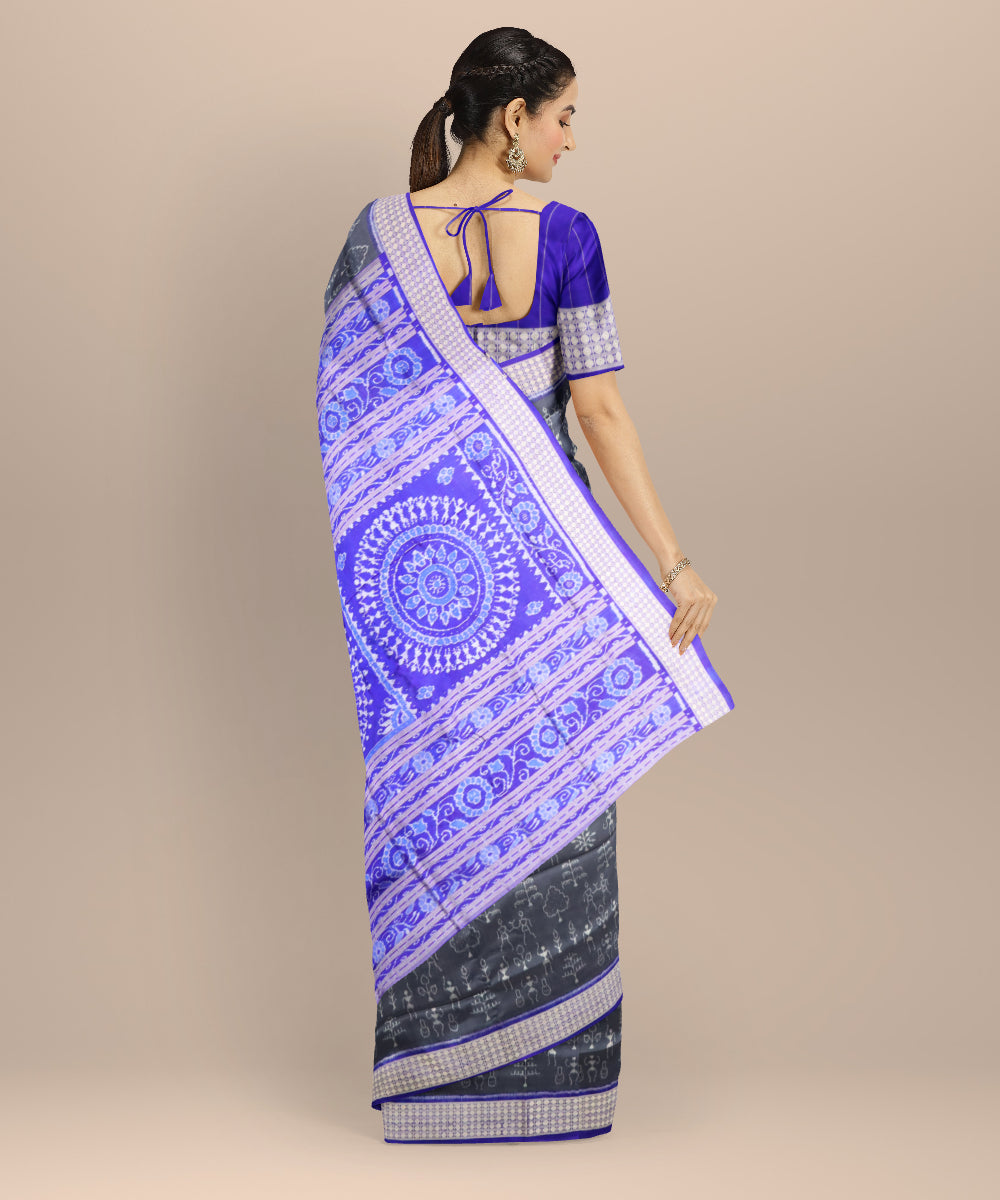 Grey dark blue silk handloom sambalpuri saree