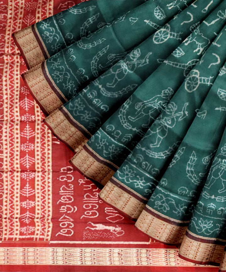 Teal green maroon silk handloom sambalpuri saree